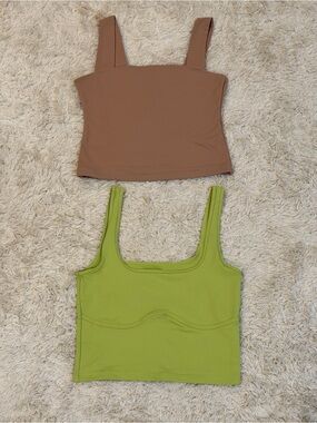 Abercrombie Soft AF Brown and Green Square Neck Tank Set - Small